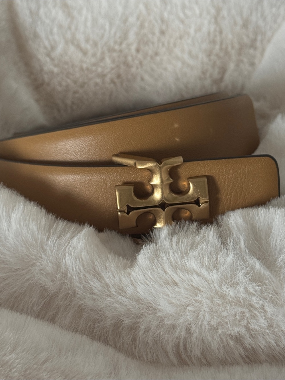 NEW Tory Burch Tan Leather Belt with Gold Logo Buckle